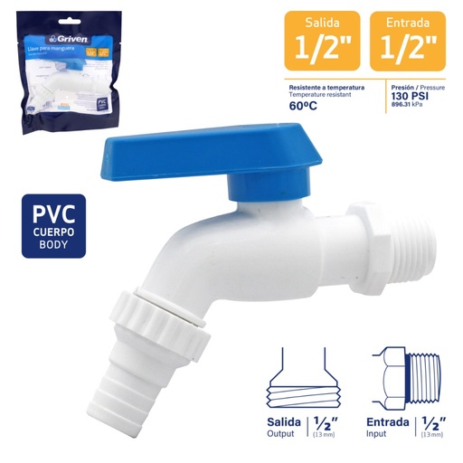 [GV-BIB-1-2] Llave de manguera GRIVEN (1/2'' x 1/2'')
