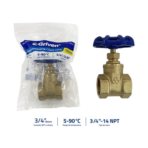 Llave de compuerta hr x hr GRIVEN (bronce)
