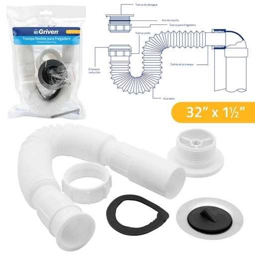 [A367-FP002-1-2] Sifon flexible con desague GRIVEN (1.1/2")