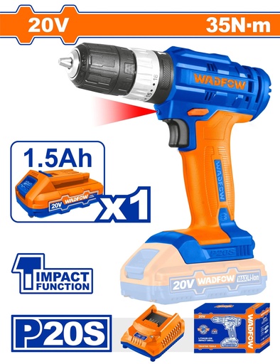 [UWCDP521] Taladro de impacto inalambrico 20v 3/8" WADFOW
