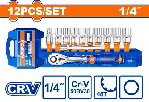 [WST4212] Rachet 1/4'' con dados milimetrico WADFOW (set 12pz)