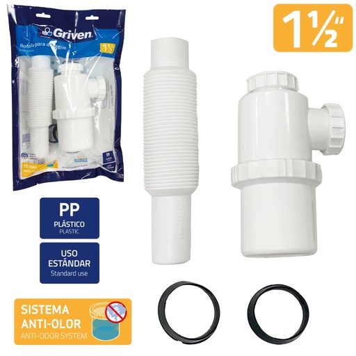 [GV-BTWD-1] Sifon flexible pvc con trampa 1.1/2" GRIVEN