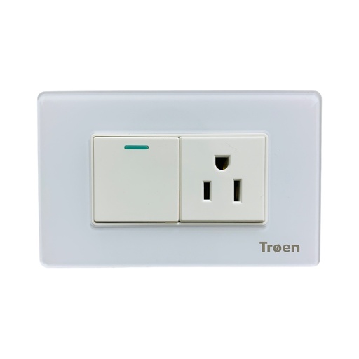 [TR-ATW-1K1C] Interruptor + tomacorriente 2p + t TROEN (acrilico blanco)