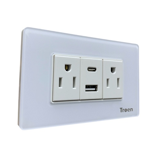 [TR-ATW-6C1TC] Tomacorriente doble 2p + t + usb + c TROEN (acrilico blanco)