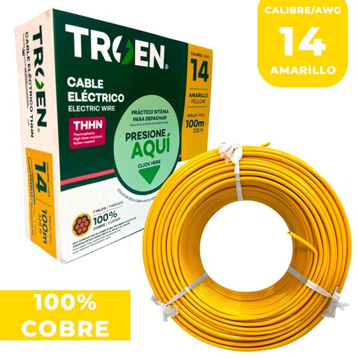 [AWG14-YL] Cable thhn 14 amarillo TROEN (rollo 100 metros)