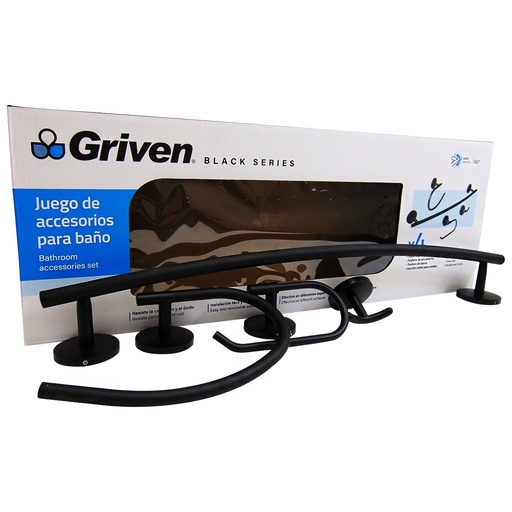 [A367-SH60200-FBS] Accesorio para bano negro GRIVEN (set 4pz)