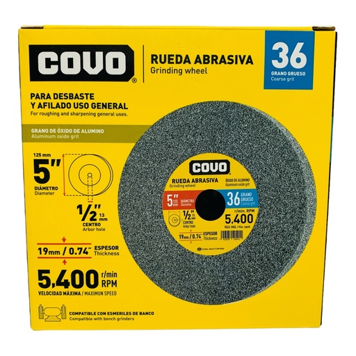 [CV-GRST-5-3-4-36] Rueda abrasiva 5'' x 1/2'' COVO (grano 36)