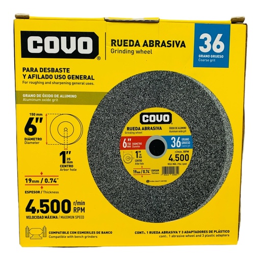 [CV-GRST-6-3-4-36] Rueda abrasiva 6'' x 1'' x 3/4'' COVO (grano 36)
