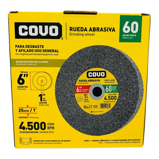 [CV-GRST-6-1-60] Rueda abrasiva 6'' x 1'' x 1'' COVO (grano 60)