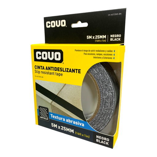[CV-AST25X5-BK] Cinta antideslizante negra  50mm x 5 metros COVO