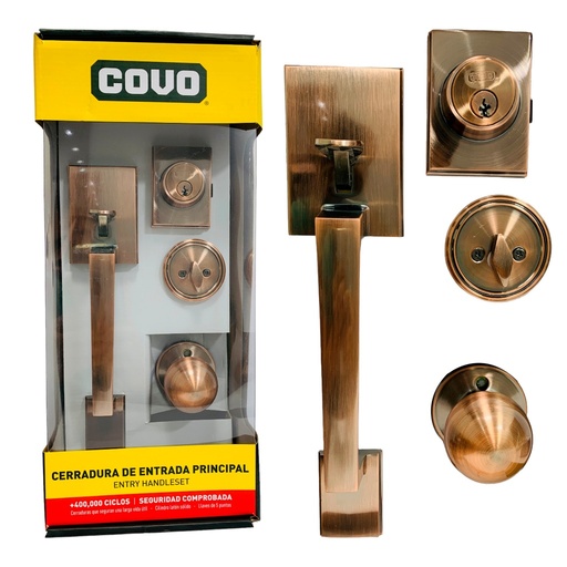 [CV-7281-AC] Cerradura de entrada principal COVO (cobre antiguo)