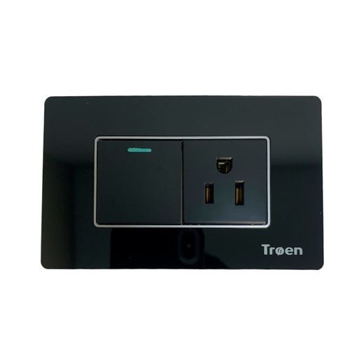 [TR-ATB-1K1C] Interruptor + tomacorriente 2p + t TROEN (acrílico negro)