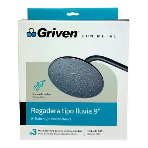 [GV-SH-QY3] Regadera tipo lluvia 9'' GRIVEN (gun metal)