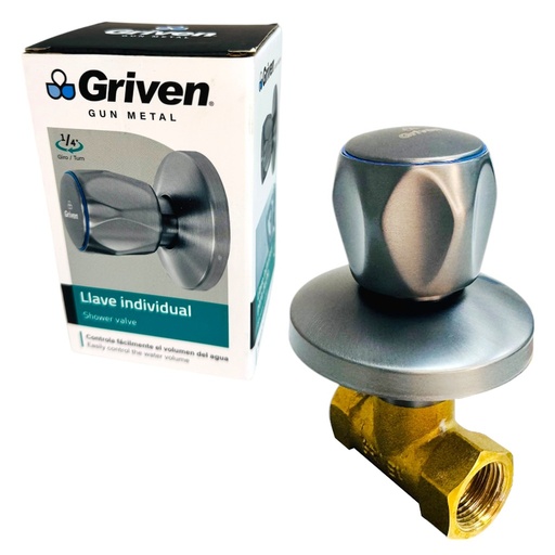 [GV-WA015QY] Llave de ducha individual hr1/2'' x hr1/2'' GRIVEN (Gun Metal)
