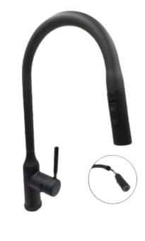 [A-8381B] Grifería fregadero monomando cuello extensible Negra AQUAFINA