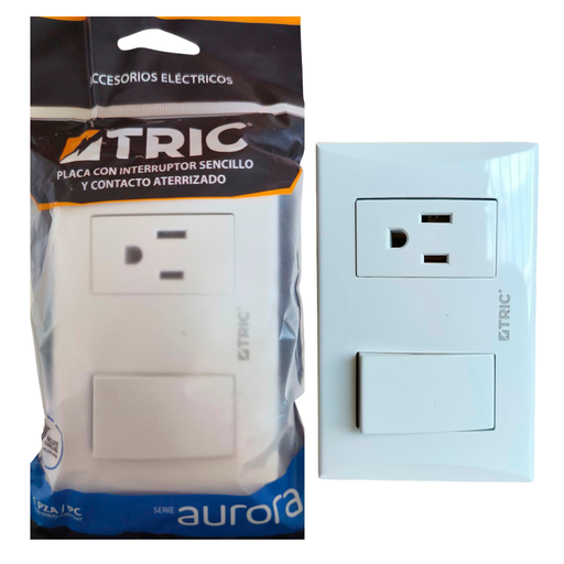 [T-EA07] Interruptor + tomacorriente 2p + t ac127-250v 10a blanco TRIC (aurora)