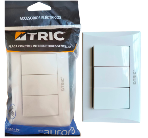 [T-EA03] Interruptor triple ac127-250v 10a blanco TRIC (aurora)