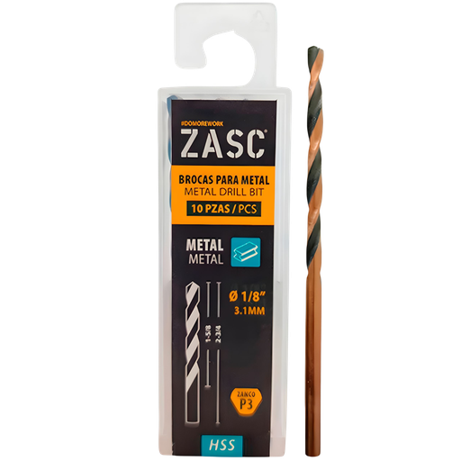 [Z-DBHSS10PC-3.1] Mecha para metal hss 1/8" x 2.3/4'' ZASC (set 10 pzas)