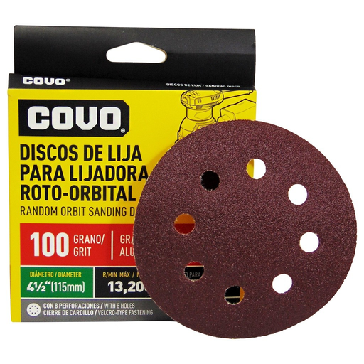 [CV-FSP-15100] Disco abrasivo de lijadora roto-orbital 4.1/2" grano 100 COVO (set 5pz)