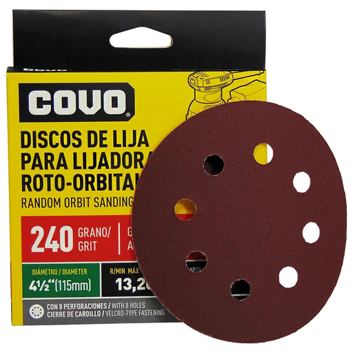 [CV-FSP-15240] Disco abrasivo de lijadora roto-orbital 4.1/2" grano 240 COVO (set 5pz)