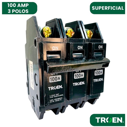 [THQC-3P-100A] Breaker sobreponer 3 polos x 100 amperios TROEN
