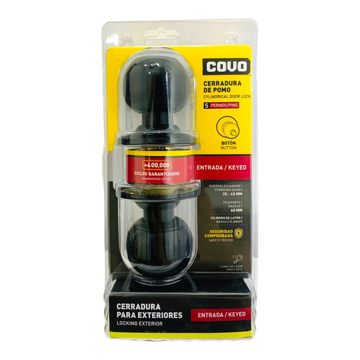 [DL-3871B-BK] Cerradura de pomo para dormitorio negro  COVO