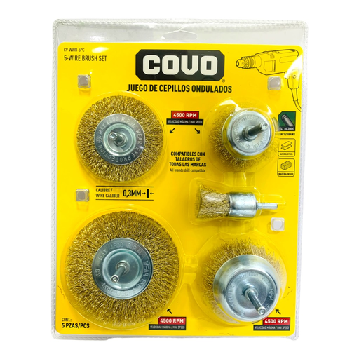 [CV-WWB-5PC] Cepillo de alambre con espiga 1/4'' COVO (set 5pz)