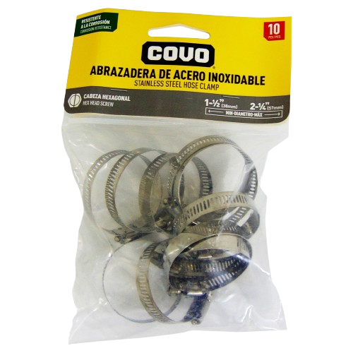 [CV-HC-28] Abrazadera acero inoxidable 1.1/2" a 2.1/4" COVO (set 10pz)
