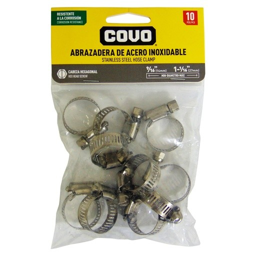 [CV-HC-10] ABRAZADERA 9/16" A 1 1/16" DE ACERO INOXIDABLE 10PZA COVO