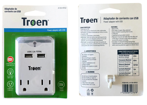 [A136-KR32] ADAPTADOR DE CORRIENTE CON USB TROEN