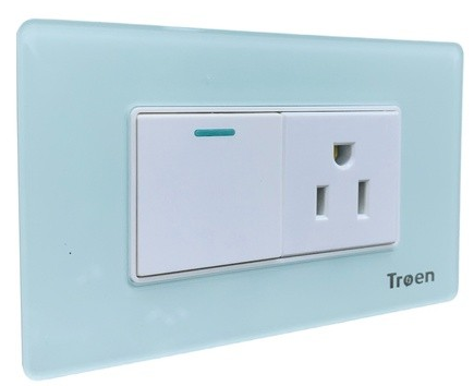 [TR-ATG-1K1C] Interruptor sencillo con toma acrilico verde agua 10A TROEN