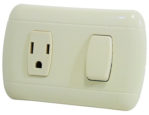 [A136-HYA1K1C] INTERRUPTOR SENCILLO+ TOMACORRIENTE 127V TROEN