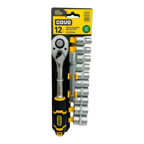 [CV-SWS12-1-2] JUEGO DE DADOS CON RACHET 1/2" (12 PZAS) COVO