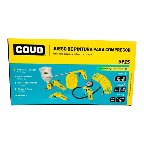[CV-RPS-5] KIT DE PISTOLA DE PINTURA PARA COMPRESOR 5 PIEZAS COVO