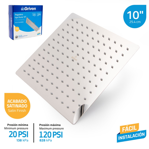 [GV-SHC10-S] REGADERA PARA DUCHA 10'' CUADRADA CROMADO GRIVEN