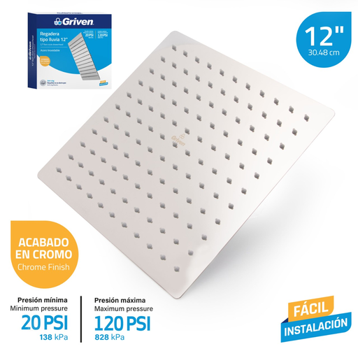 [GV-SHC12-S] REGADERA PARA DUCHA 12' CUADRADA CROMADO GRIVEN