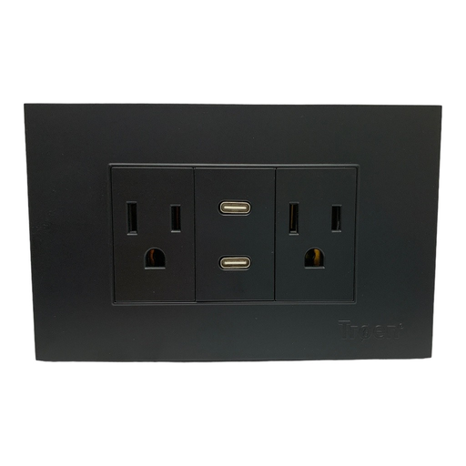 [A136-ETB-6C2TC] Tomacorriente doble 2p + t + 2 puerto C TROEN (negro)