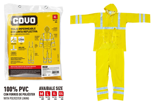 [CV-TRF-FT-XXL] TRAJE IMPERMEABLE CON CINTA REFLECTIVA 2 PIEZAS XXL COVO