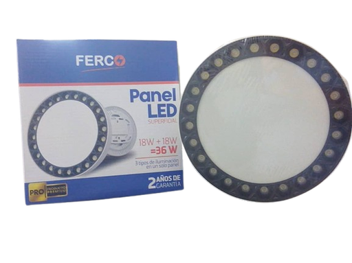 [FLPL-PSR-NM18X18W] Lampara led sobreponer redonda 18w + 18w 6500k ac85-265v FERCO (negro)