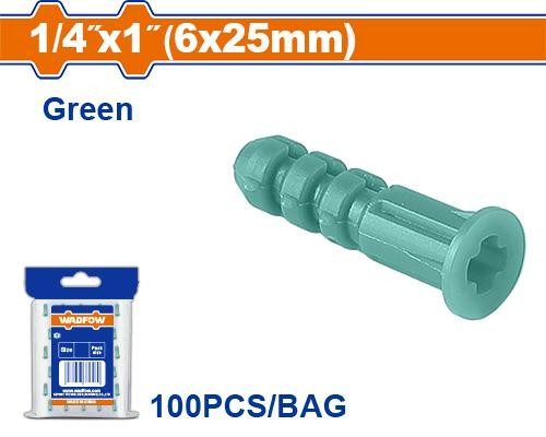 [WXTK921] Ramplug plástico verde 1/4" x 1" WADFOW (set 100pz)