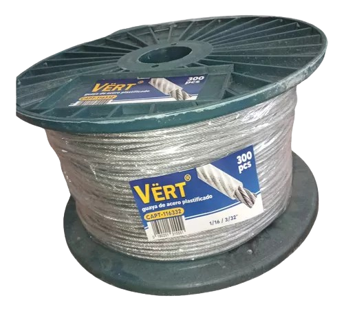 [CAPT-116-332] Guaya acero plastificado nucleo 1/16" VERT (Rollo 300metros)