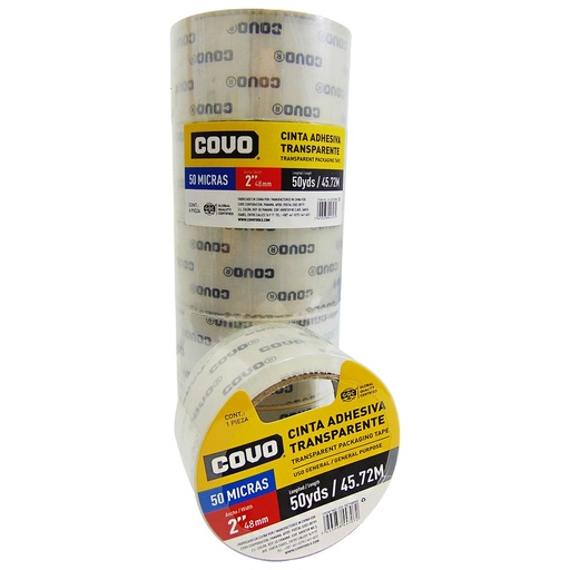[CV-SCT4850] Cinta de embalar transparente 2" x 45,72 metros COVO