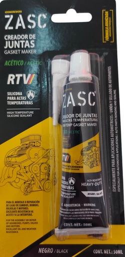 [Z-1036-BK50] Silicon acético rtv alta temperatura negro ZASC (50ml)