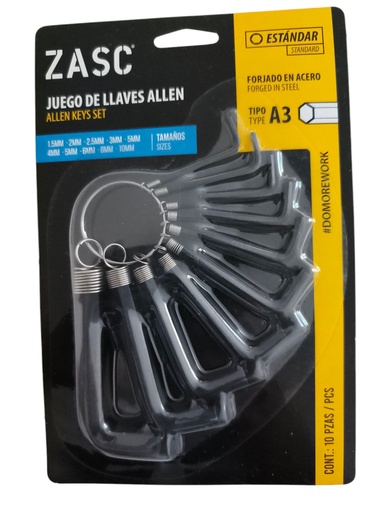 [Z-HKWS10-1] Llave allen milimetrica estandar ZASC (set 10pz)
