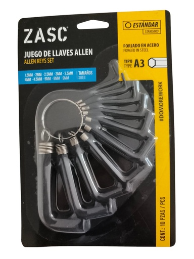 [Z-HKWS10] Llave allen milimetrica estandar ZASC (set 10pz)