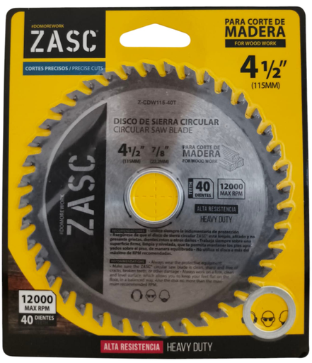 [Z-CDW115-40T] Disco para sierra circular 4.1/2'' x 7/8'' 40 dientes ZASC (corte de madera)