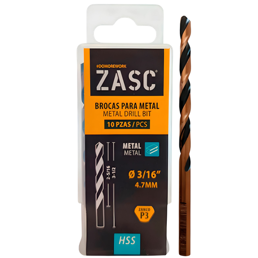 [Z-DBHSS10PC-4.7] Mecha para metal hss 3/16" x 3.1/2'' ZASC (set 10 pzas)