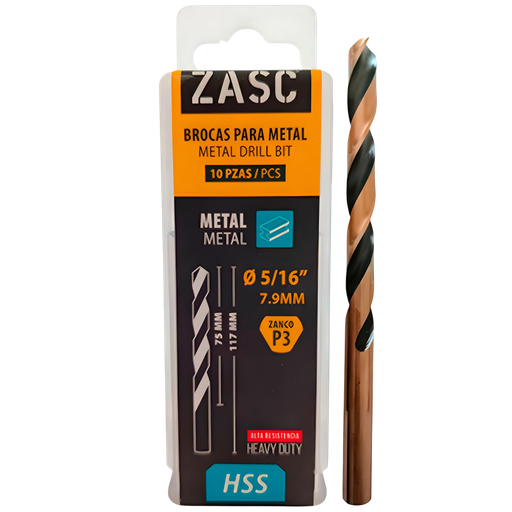 [Z-DBHSS10PC-7.9] Mecha para metal hss 5/16" x 117mm ZASC (set 10 pzas)