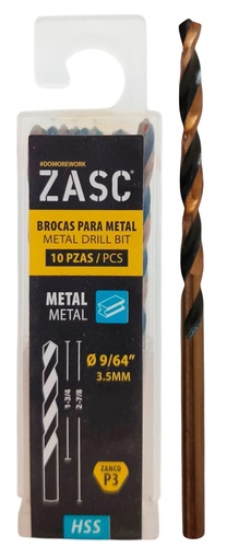 [Z-DBHSS10PC-3.5] Mecha para metal hss 9/64" x 2.7/8'' ZASC (set 10 pzas)
