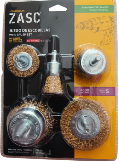 [Z-WBS-5PBR] Cepillo de alambre ondulado tipo espiga 1/4'' ZASC (set 5pz)